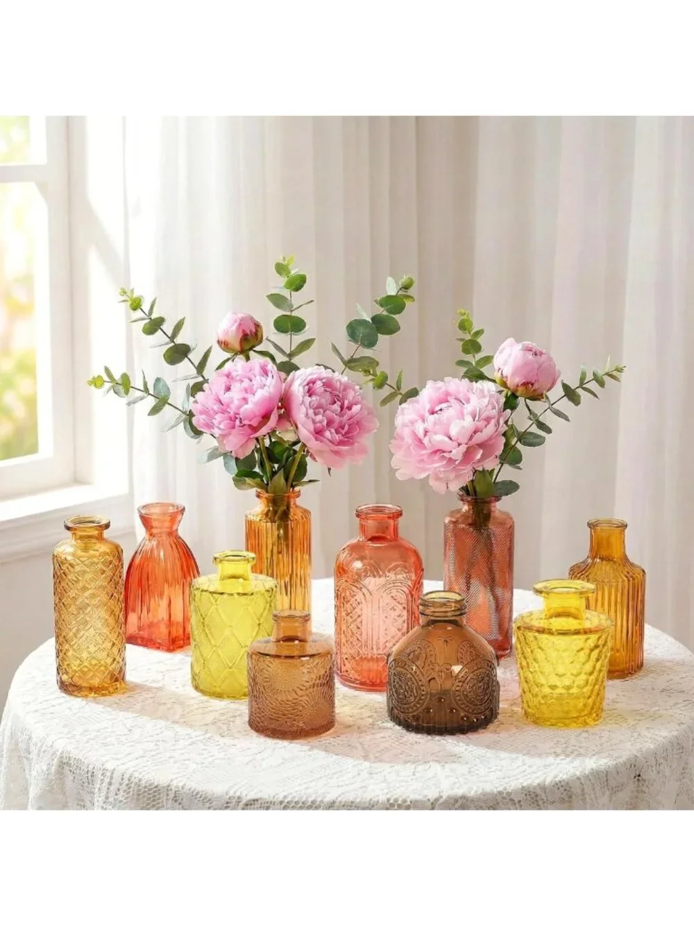 Set of 30 Small Textured Gold Glass Bud Vases for Flowers & Home Decor